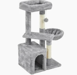 Cat Tree 34In Cat Tower Plush Cover with Condo, Platform & Basket for Indoor Kittens, Cat Furniture Activity Tree